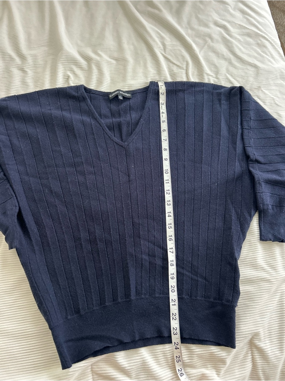 Navy V-Neck Ribbed Sweater - Picture 4 of 5
